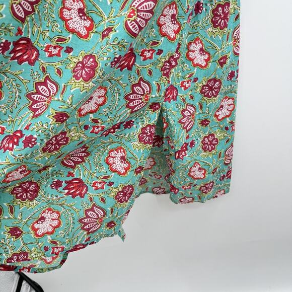 Maisie Tie Waist Midi Dress in Ethnic Floral Sz L Green Pink Boho Beachy Cotton - Picture 9 of 16